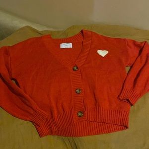 Red cropped cardigan sweater. Old Navy. Size L. Good condition.